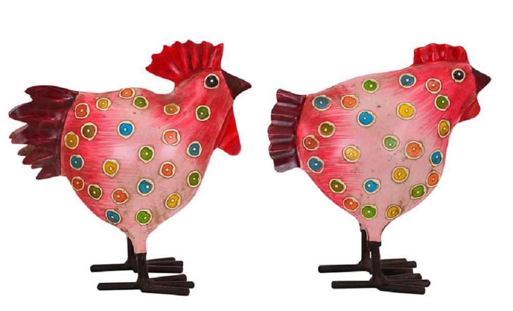 Exner Decorative Decorative Cockerel Decorative Chicken Garden Decoration Painted Metal Price for 2 Pieces 4 Colours to Choose From (Pink)