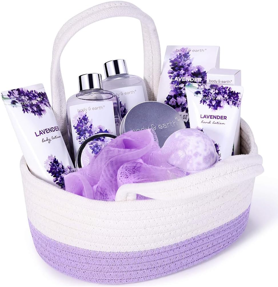 BODY & EARTH Lavender 11pc Spa Gift Set Bath Shower Gift Basket