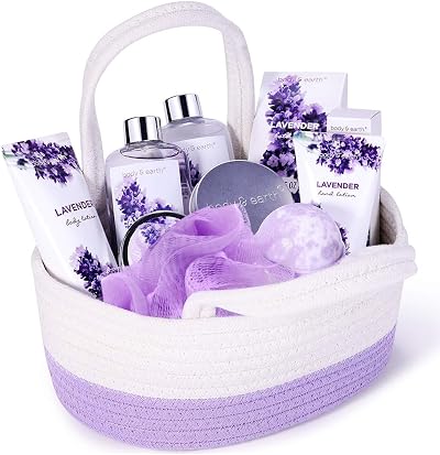 BODY & EARTH Lavender 11pc Spa Gift Set Bath Shower Gift Basket
