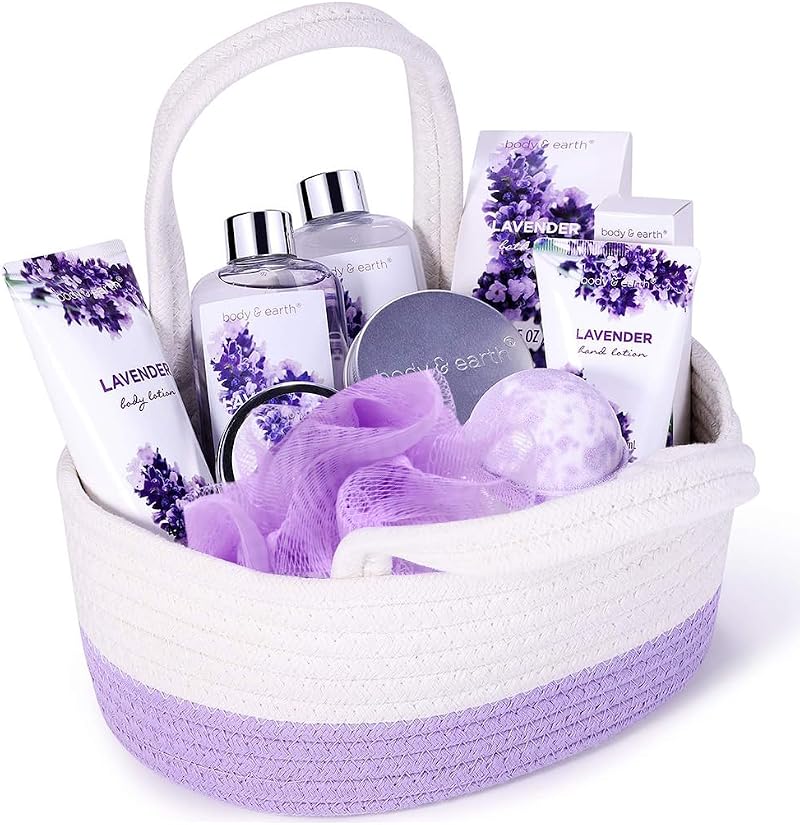 BODY & EARTH Lavender 11pc Spa Gift Set Bath Shower Gift Basket