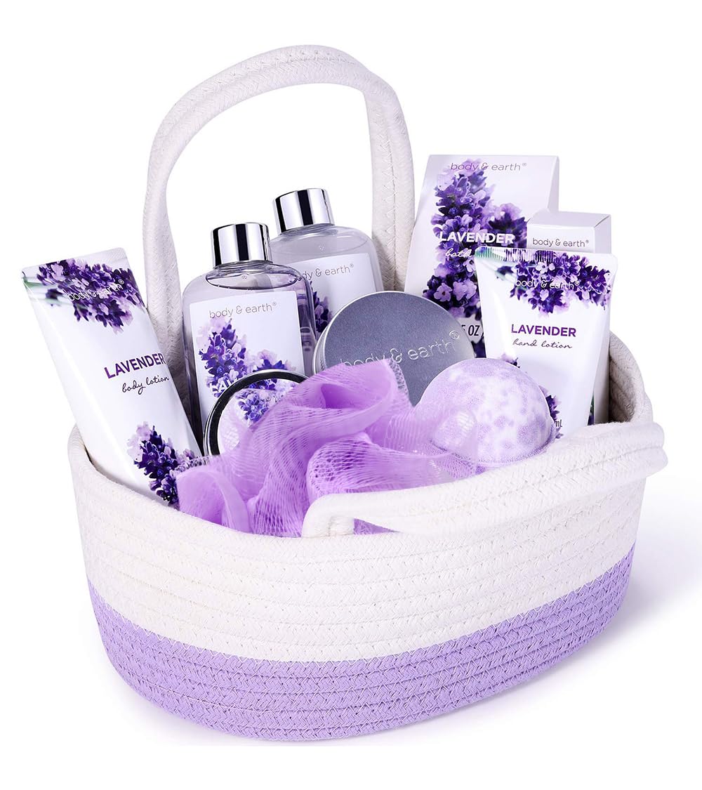 BODY & EARTH Spa Gift Sets for Women, 11 Pcs Lavender Bath Set with Shower Gel, Bubble Bath, Body Lotion, Birthday Gifts for Women, Birthday Gifts for Her, Valentine's Mothers Day Christmas Gifts