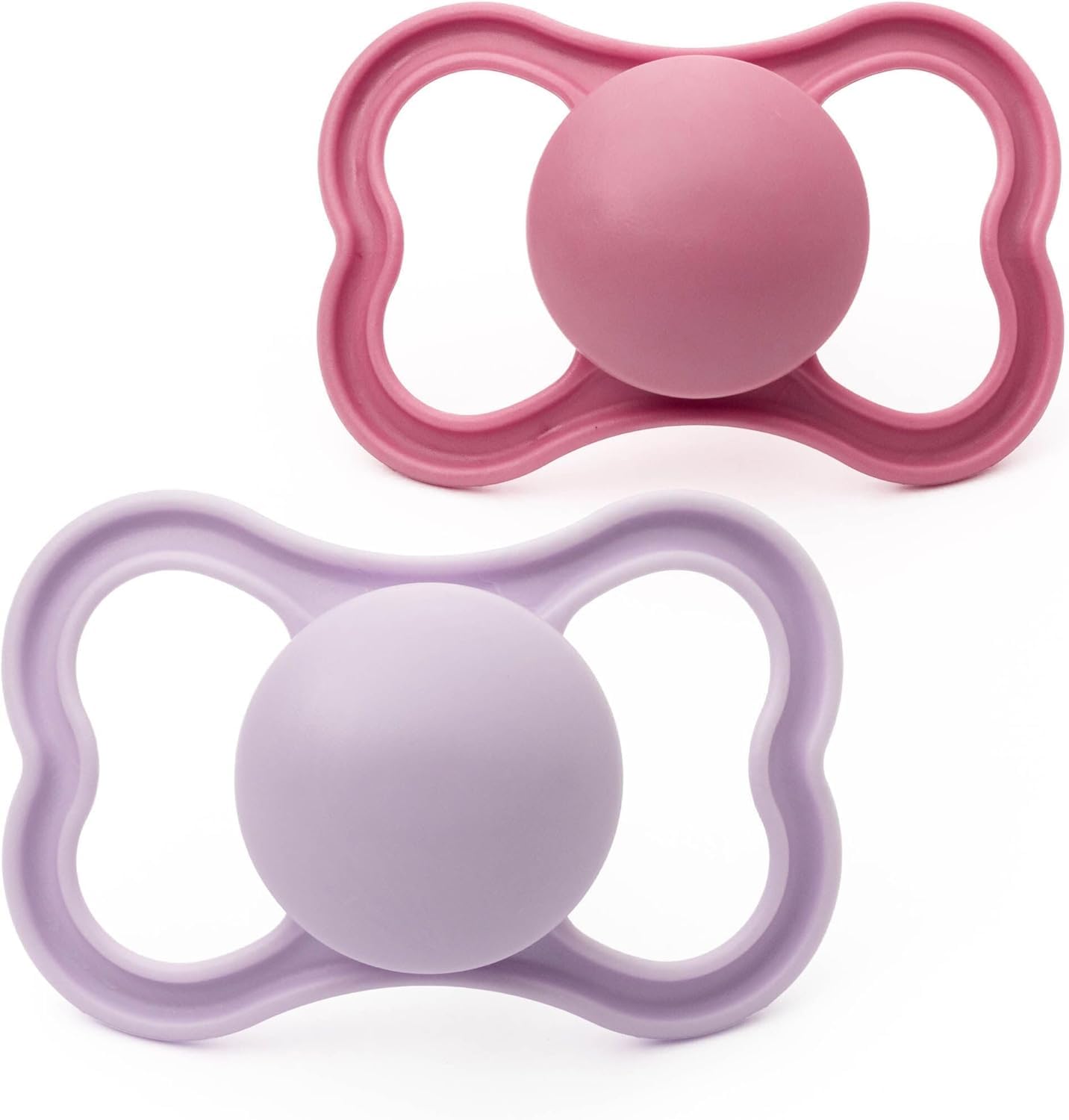 MAM Air Soothers | 18-36 Months | 2 Pack | Comes in Dummy Steriliser Case | Sustainable Materials | Baby Accessories | Pink/Lilac (Various Designs)