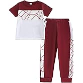 Yoxindax Kid Boy Clothes Geometric Printed Color Blocking Top Summer Long Pants 2PC Summer Outfit Set