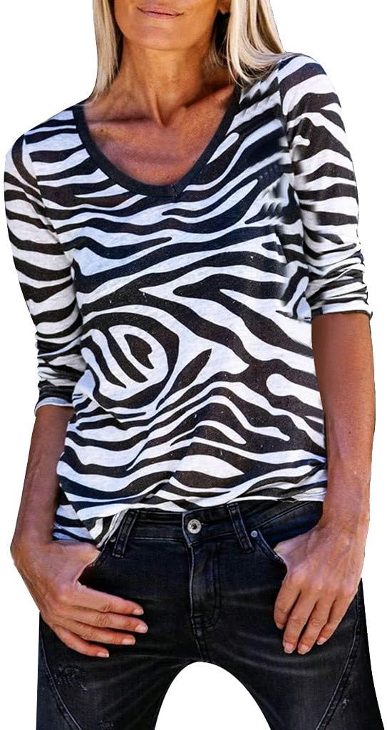 Womens Long Sleeve Sweatershirt Top Button Down V-Neck Leopard Snake Zebra Animal Print Shirt Fashion Blouse