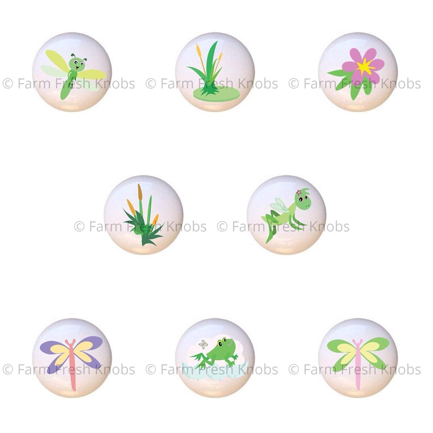 SET OF 8 KNOBS Pond Life Bugs Insects DECORATIVE Glossy