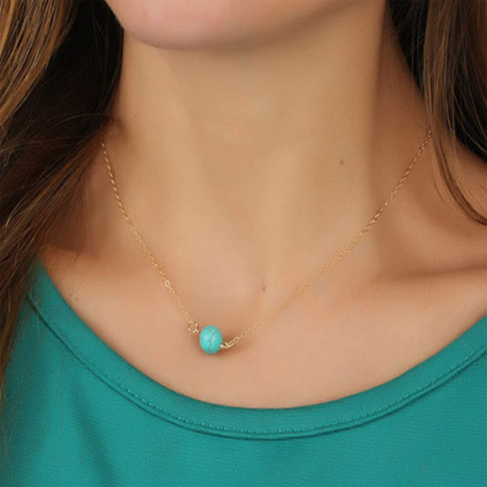 Yienate Dainty Turquoise Necklace Fashion Blue Turquoise Pendant Necklace Gold Chain Jewelry for Women and Girls