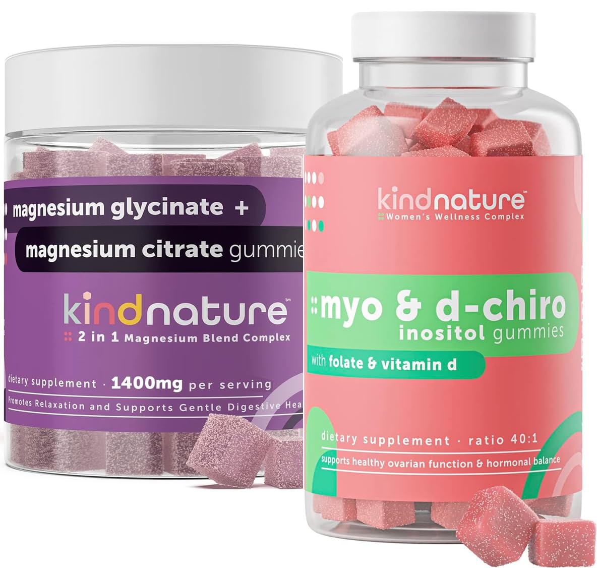 kindnature Dual-Pack: Myo-Inositol & D-Chiro Gummies for Women’s Health & High Absorption Magnesium Gummies for Calm & Sleep