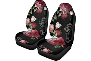 Pehede Car Seat Protector Red Peony Flowers Summer Floral Seamless Pattern Front Seat Cover for Car SUV Truck,Interior Covers 2 Pcs