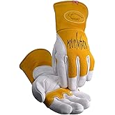 Caiman Premium Cow Grain MIG/Stick Welding Gloves, Two-Layer Back Insulation, Unlined, Large Pulse Protector, Kevlar, Kontour, White/Gold, Medium (1810-4)