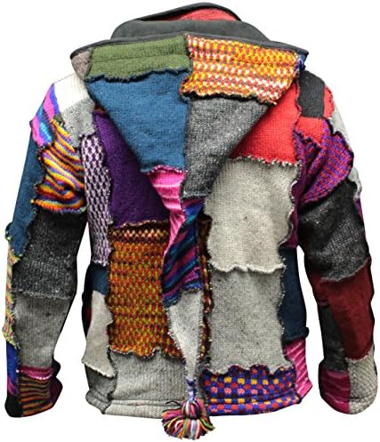 Shopoholic Fashionメンズ タイダイ パッチワーク ヒッピージャケット フリース裏地 フェスティバル ボーホー ヒッピー セーター