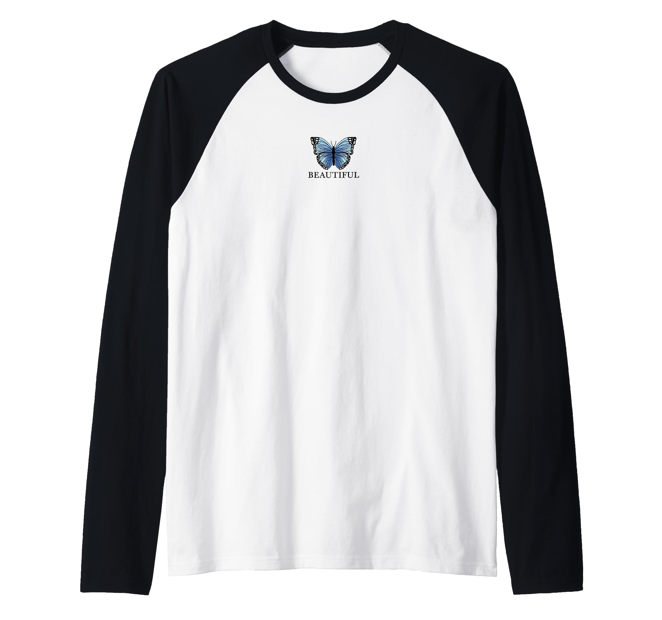 Beautiful Blue Butterfly Center Raglan Baseball Tee