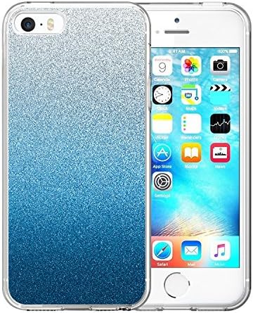 iPhone 5S/5/SE Case, Luxury Glitter Sparkle Bling Anti-Slip [Slim Fit] Cover Case with Multifunction Pop Mount Holder Socke for Apple iPhone 5S/SE/5 - Blue