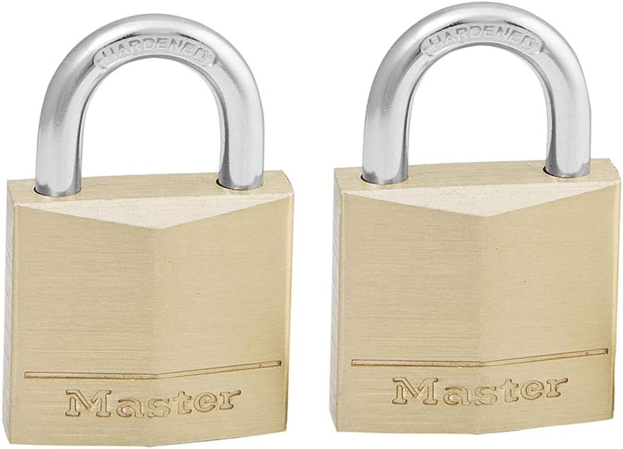 Master Lock 130EURD Pack of 2 Key Padlocks with Brass Body, Gold, 4,9 x 3 x 1,2 cm, 3 cm