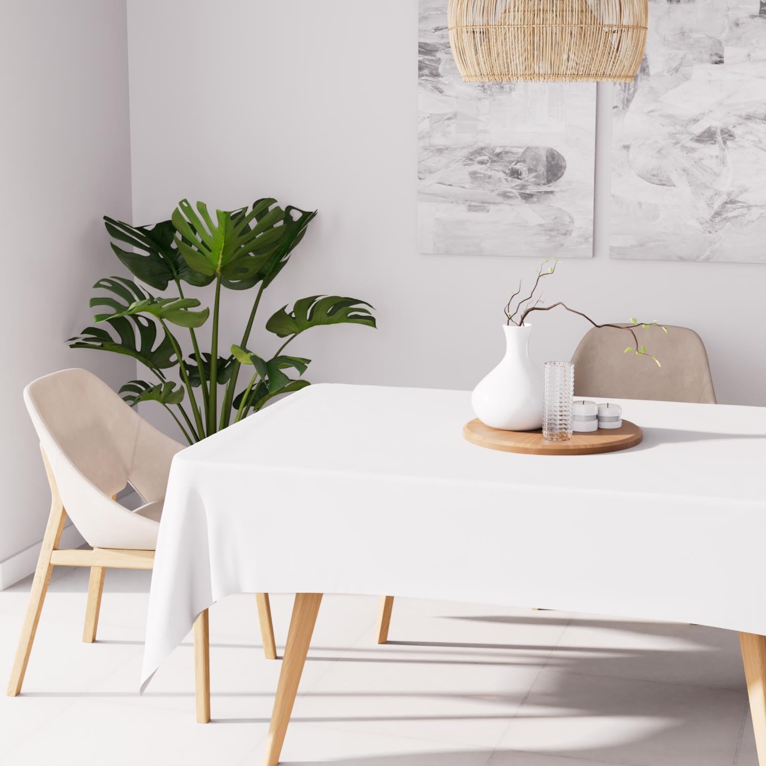 Soleil d'ocre, Alix Rectangular Stain-Resistant Tablecloth, Polyester, White, 160 x 270 cm