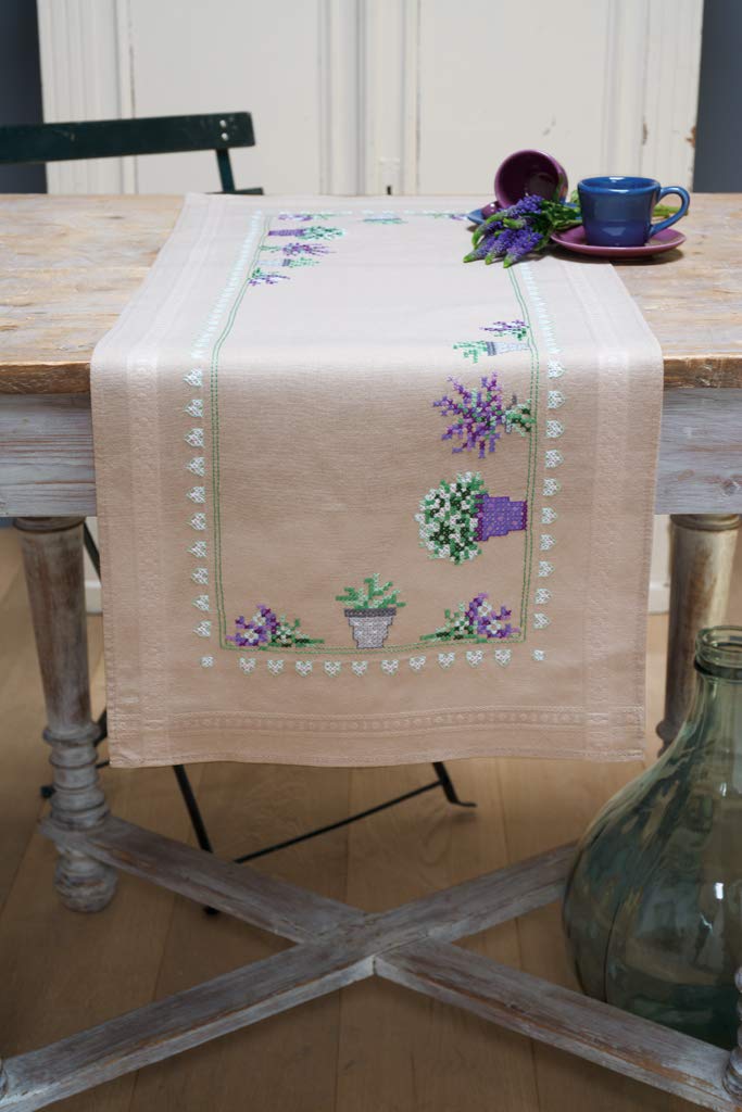 Vervaco Counted Cross Stitch Kit: Runner: Lavender, Cotton, NA, 40 x 100cm / 16" x 40"
