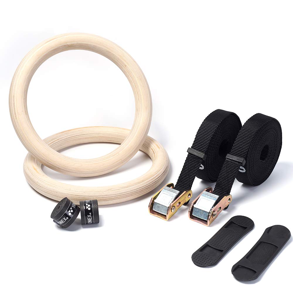 Gymnastic Rings,Wooden Olympic Ring with 15 FT Adjustable Numbered Strap,for Strength Calisthenics S