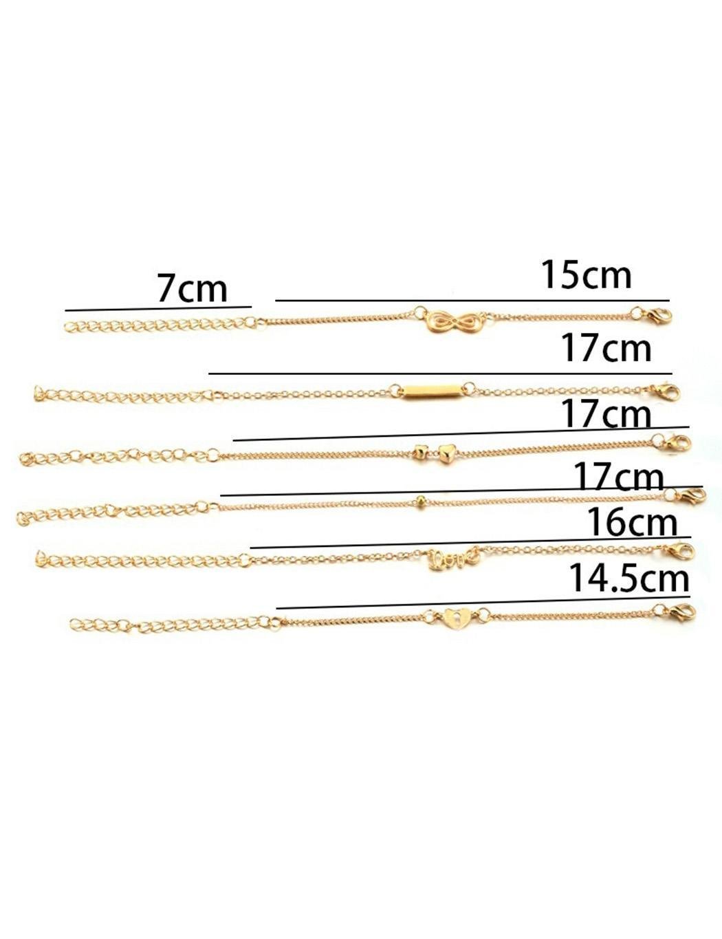 Jingjing1 Anklet Bracelets 6 Pcs Set Adjustable Fashion Heart Love Foot Chain