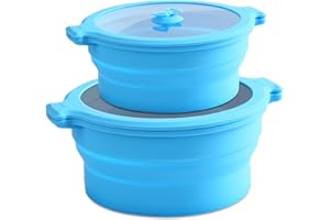 Collapsible Silicone Microwave Cookware Cooker Steamer for Cooking with Lids, 0.8L and 1.4L Glass Food Storage Container Seal