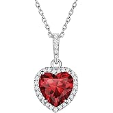 ChicSilver 925 Sterling Silver Heart/Round/Pear/Emerald Cut Simulated Birthstone Necklace Birthday Gift for Women Girls