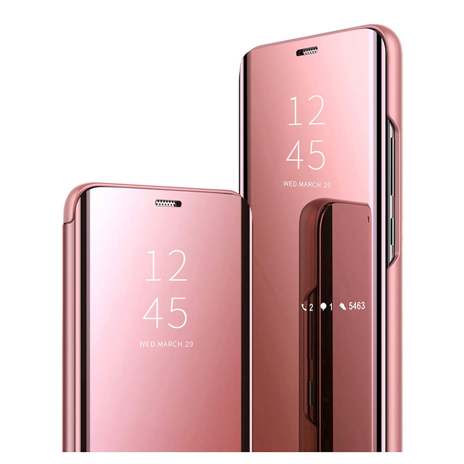 GOGME Case Suitable for Samsung Galaxy S21 Ultra 5G, Clear View Standing Case with Display Window, Mirror Smart Flip Case Shockproof Cover with Foldable Kickstand. Rose Gold