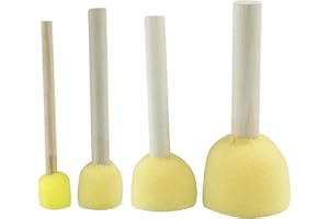 Marvexi 40 Pcs Round Sponge Brush Paint Set 4 Assorted Sizes Foam Sponge Wood Handle Paint Brush Set for Painting Crafts, DIY Painting Tools(4 Sizes)