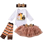 Honykids Baby Girl Thanksgiving Outfit My 1st Thanksgiving Romper+Tutu Skirt+Leg Warmers+Headband Clothes Set
