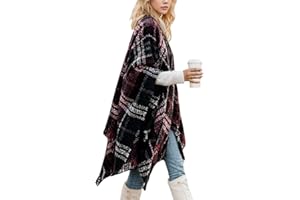 OWIF Women's Shawl Wraps Open Front Travel Poncho Cape Warm Oversized Plaid Sweaters Casual Cardigan Shawls