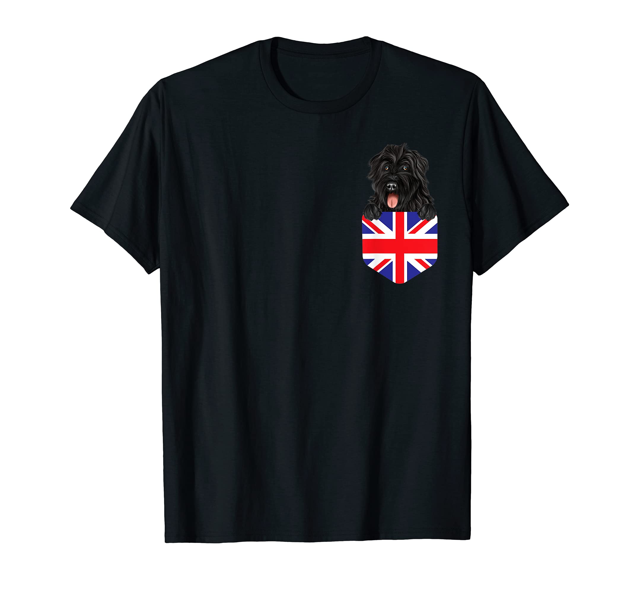 United Kingdom Flag Bouvier des Flandres Dog In Pocket T-Shirt