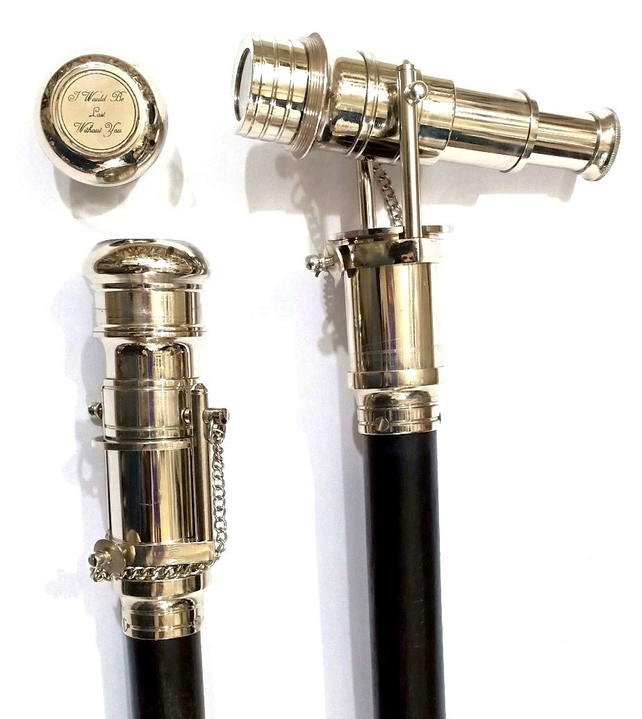 Nautical Replica Hub Vintage Hidden Spy Telescope Walking Stick With Black Wooden 3 Fold Cane