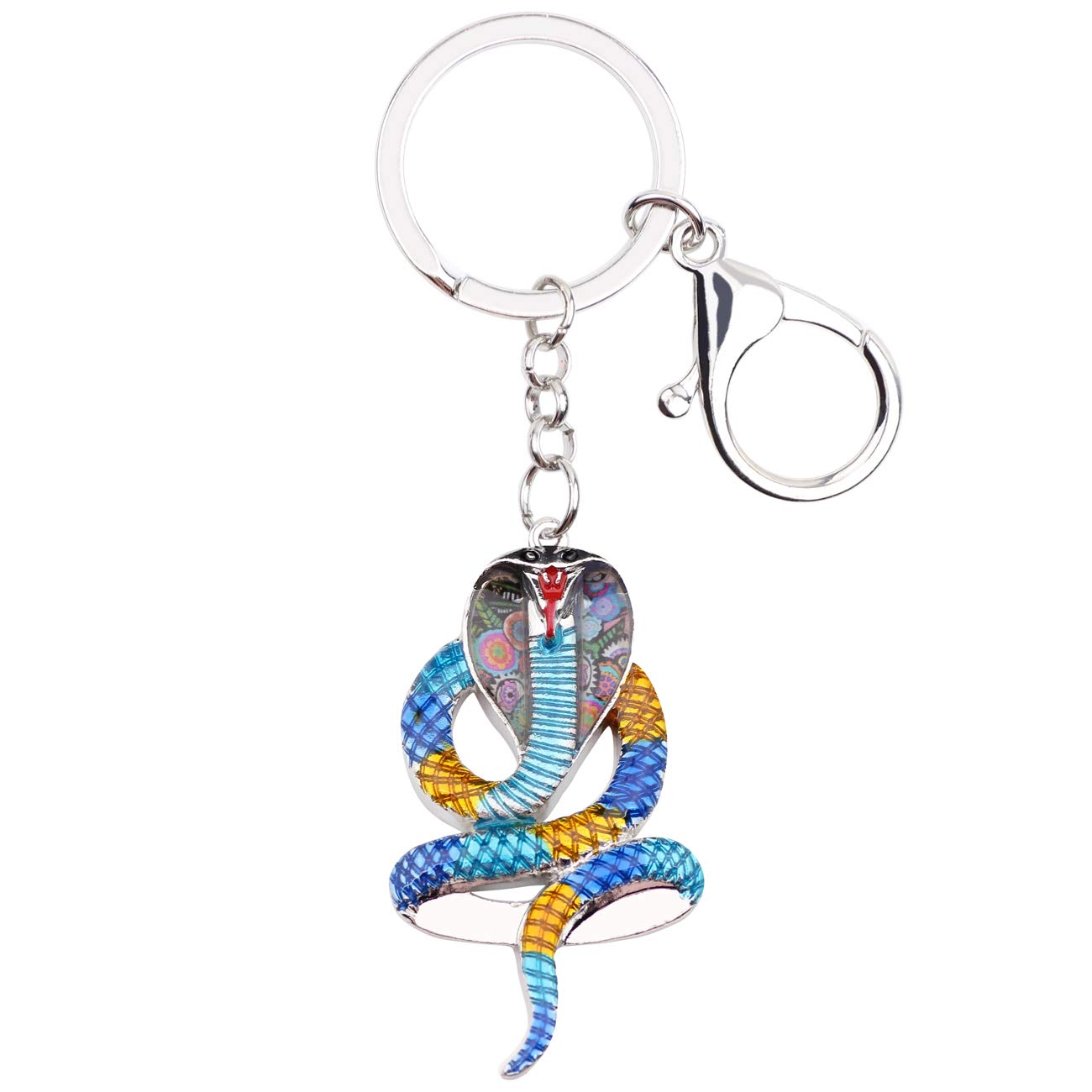 WEVENI Enamel Alloy King Cobra Keychain Snake Key Ring Fashion Jewelry For Women Girls Car Wallet Bag Charms (Blue)