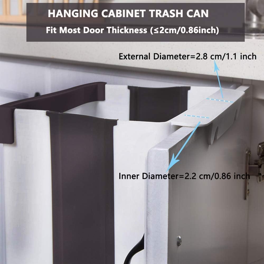 Kitchen hanging trash can for Kitchen Cabinet Door 9L/2.4 Gallon Collapsible Foldable Compact Garbage Bins Trash Holder with Trash Bags for Bedroom Office Portable Home & Outdoor Garbage Can (White): Home & Kitchen