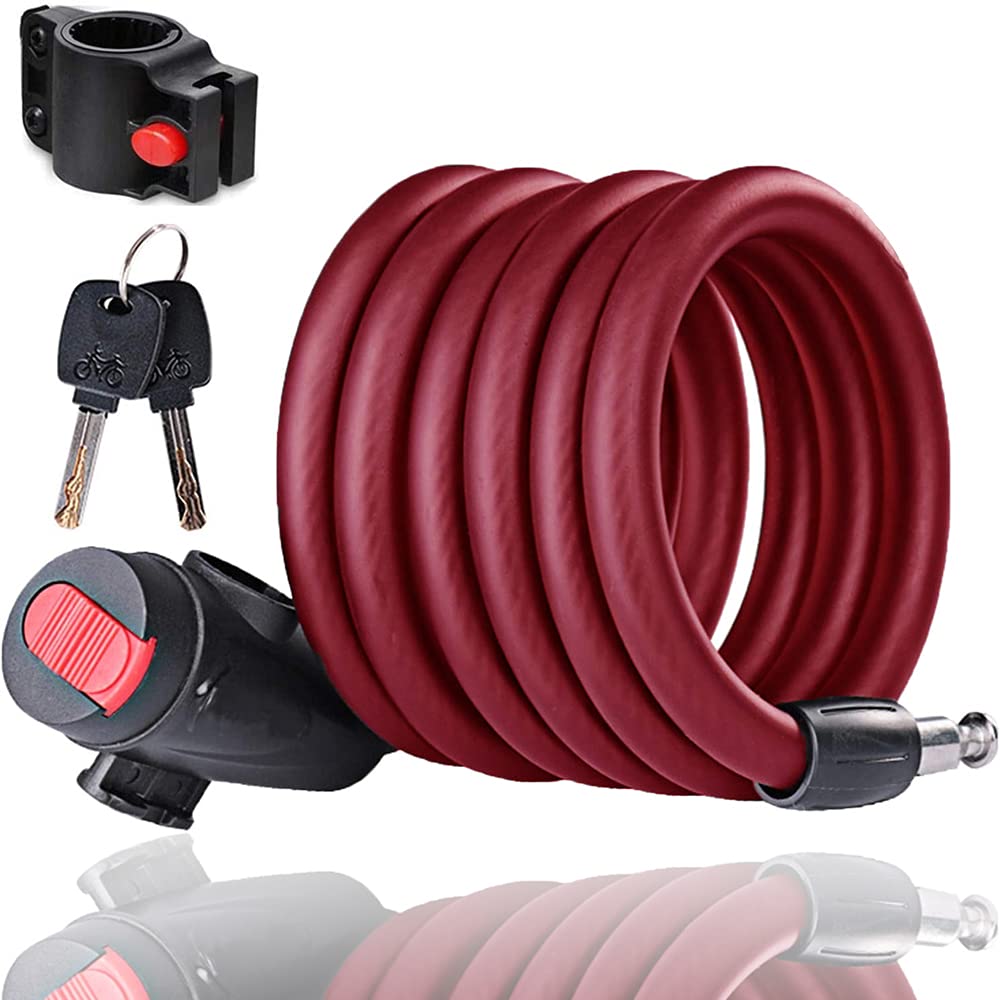 SenluKit Bicycle Lock Security Level Very High, Spiral Cable Lock Bicycle, Scooter Lock Cable Lock, Bicycle Lock with Key, Anti-Theft Bicycle Lock 180 cm