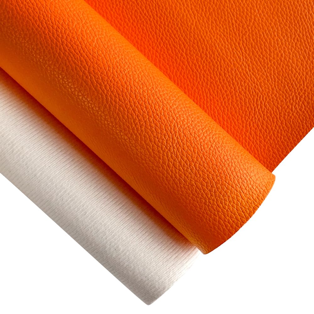 XHT 30x135cm Lychee Texture Solid Color Faux Leather Soft PU Vinyl Synthetic Leather for Earrings Bows Craft Making (Orange)