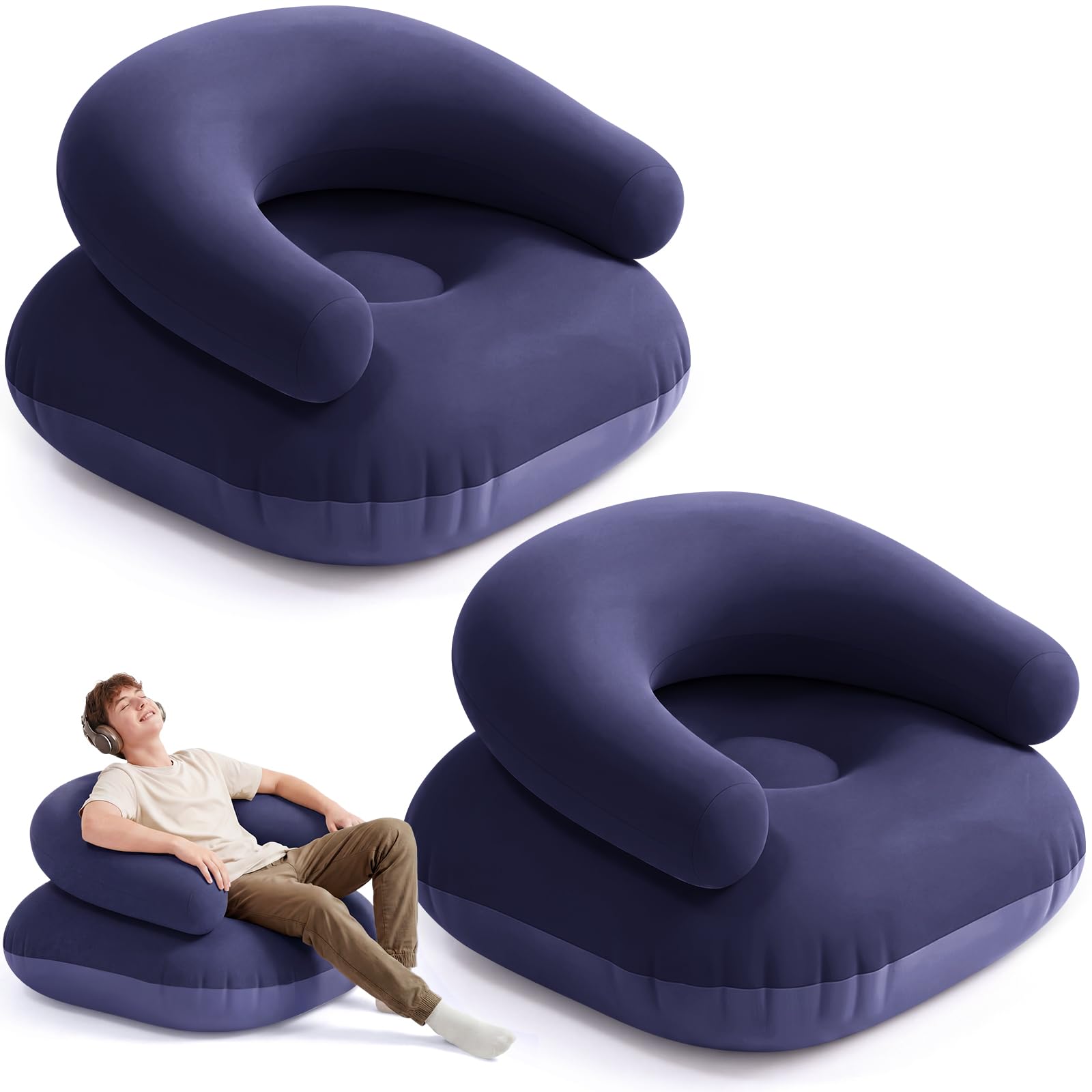 novabright 2 pcs inflatable chairs for adults blow up games chairs folding portable flocking inflata