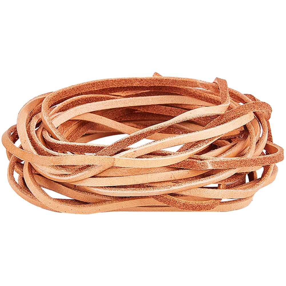 GORGECRAFT 3mm Flat Leather Cord 5M Long Genuine Leather Strip 2mm Thick Cowhide Leather String Braiding Thread Rope for Bracelets Neckacle Jewellery Making Boot Lace DIY Beading Crafts, Sandy Brown