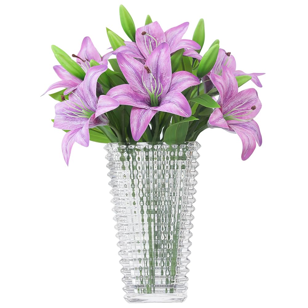 Olrla Purple Artificial Lily Flower 6 Pcs, 3D Print Fake Lilies for Wedding Home Office Decor Table Centerpieces (Vintage Purple, Without Vase)