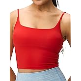 Omwilddo Womens Scoop Neck Longline Padded Sports Bra Adjustable Strappy Butter Workout Crop Tank Top,Light Compression