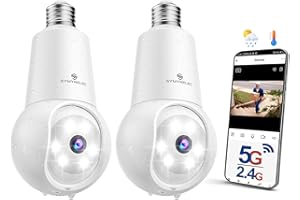 SYMYNELEC 2K 5GHz/2.4GHz Light Bulb Security Camera Outdoor 2PCS, Dual-Band WiFi Light Socket Camera with AI Human Detection Motion Tracking Spotlight Color Night Vision Siren Compatible with Alexa