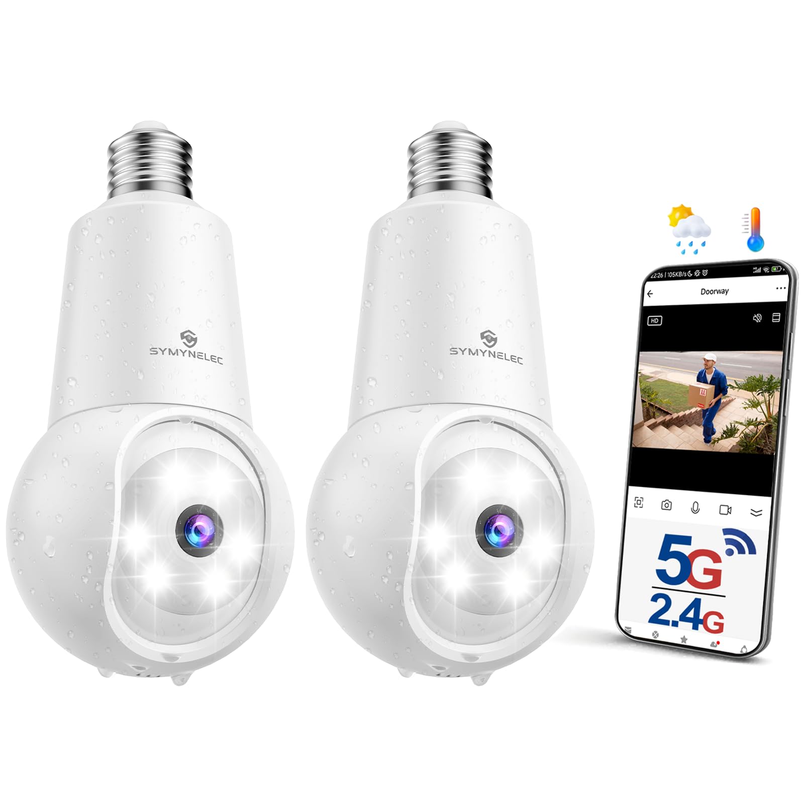 Photo 1 of SYMYNELEC Light Bulb Security Camera: 5G WiFi Socket Camera Outdoor - Wireless Lightbulb Camera Waterproof for Home with Night Vision Motion Detection 2Packs