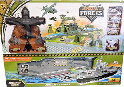 Toy Essentials Military Big Battle Base and Aircraft Carrier Combo Play Set with Accessories