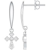 Certified Moissanite Cross Earrings in Silver, D-Vs1 Quality, Moissanite Dangle Drop Earrings - With Jewelry Box