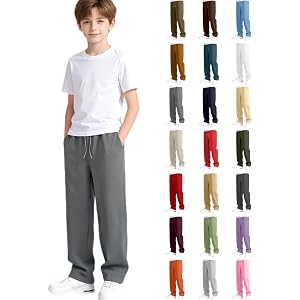 CSVBVSQ Boys Baggy Sweatpants Straight Wide Leg Joggers Drawstring Waisted Sweat Pants with Pockets Size 5-16 Years