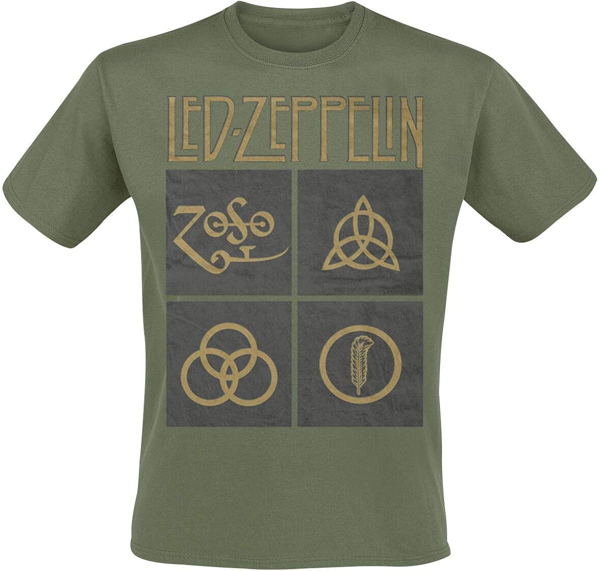 Led Zeppelin Men's Ledzeppelin_Gold Symbols in Black Square_Men_Green_ts: 1xl T-Shirt Not Applicable, Black (Black Black), X-Large