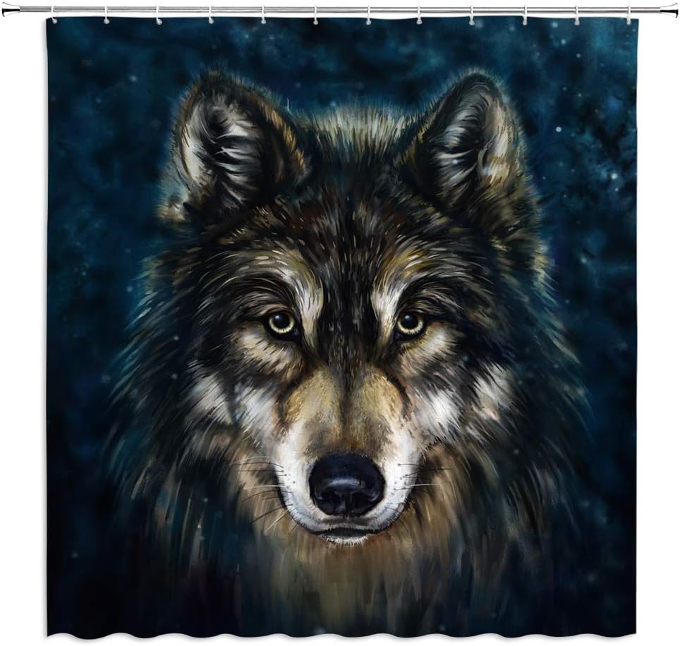 Amazon Com Wolf Shower Curtain Wildlife Animal Sarari Wolf Head Fantasy Background Watercolor Art Home Bathroom Decor Quick Dry Fabric Curtain With 12 Hooks 70x70 Inch Navy Grey Home Kitchen