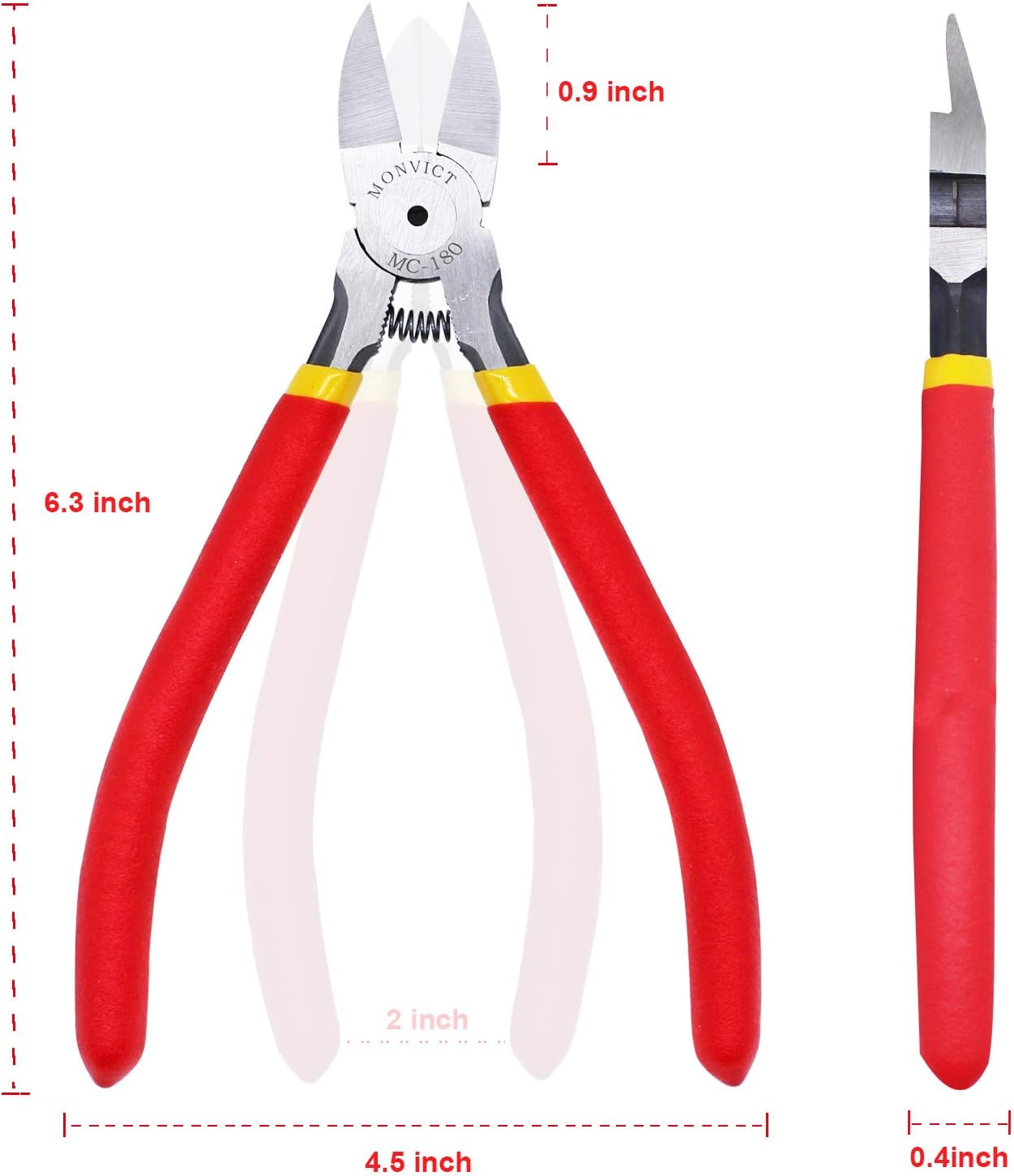 MC-180 Wire Cutter, 6 inch Precision Side Cutter Heavy Duty Flush Cutting Pliers, Cutters for Cables, Wires, Zip Ties and More - - 