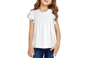 DOKOTOO KIDS Girls Shirts Pleated Crewneck Ruffled Short Sleeve Tops Cute Swiss Dot Blouse