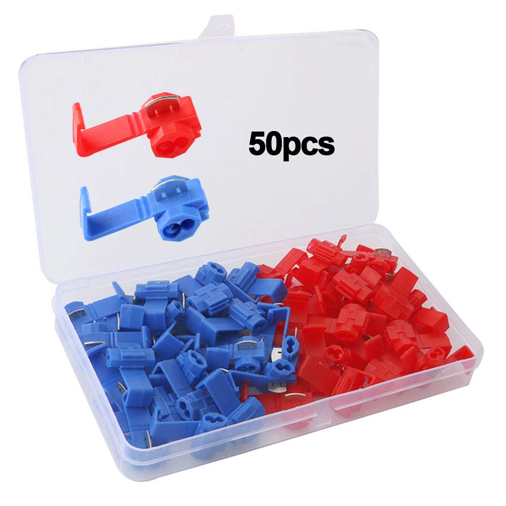 Photo 1 of FULARR 50 Pieces Quick Splice Wire Connectors Set, Solderless Quick Splice Wire Terminals, Electrical Wire Crimp Branch Connector (25 Red + 25 Blue)