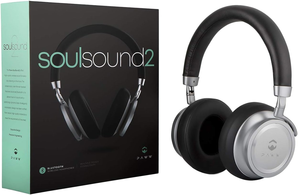 Paww SoulSound 2 Headphones - Over Ear Bluetooth Wireless Headphones - Bass Boost Button - 17 Hours Playtime - Foldable - Modern Fashion & Sound Quality Combined - for Enthusiasts & Audiophiles