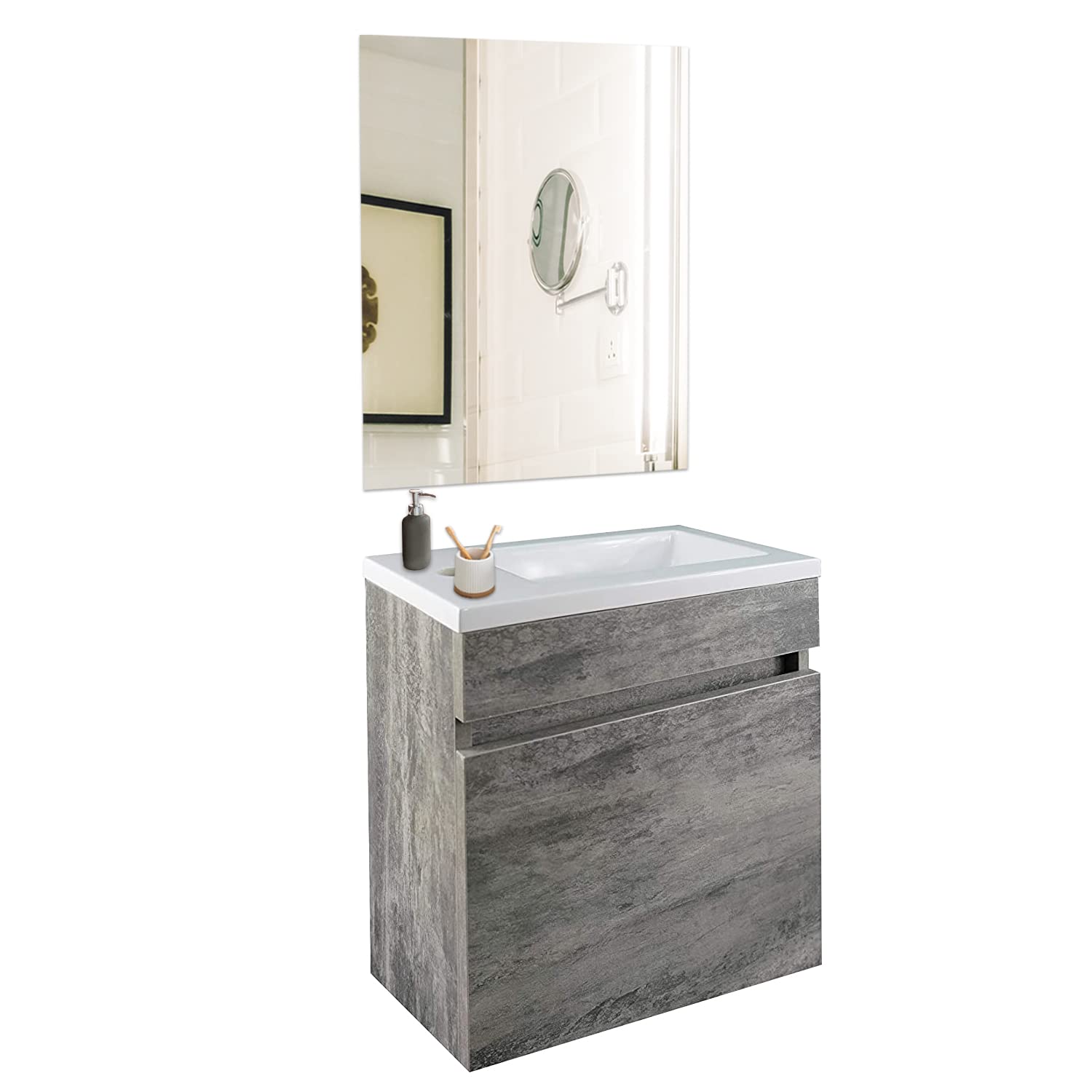 STARBATH PLUS Wash Stands Vanity Unit MDF Bathroom Furniture Cabinet Resin Basin Vanity Unit (Grey, 40 x 22 cm)