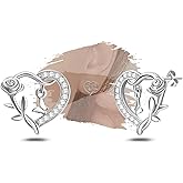 Sterling Silver Heart Stud Earrings - Sparkling Cubic Zirconia Hypoallergenic Lightweight CZ Rose Butterfly Love Heart Jewelry Romantic Gifts for Women Wife Mom Sister